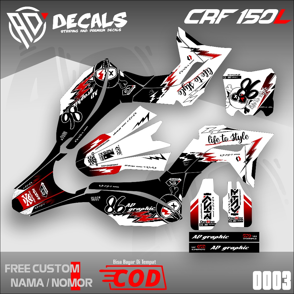 DECAL CRF 150 L SUPERMOTO FULL BODY SUPER GLOSSY HOLOGRAM / KLX DTRACKER WR BY AD decals 003