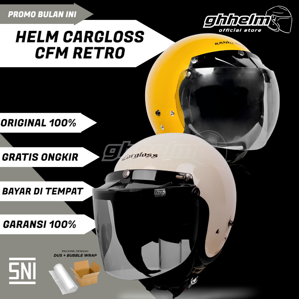HELM CARGLOSS CFM RETRO ORIGINAL SNI PROMO + VISOR DATAR/CEMBUNG