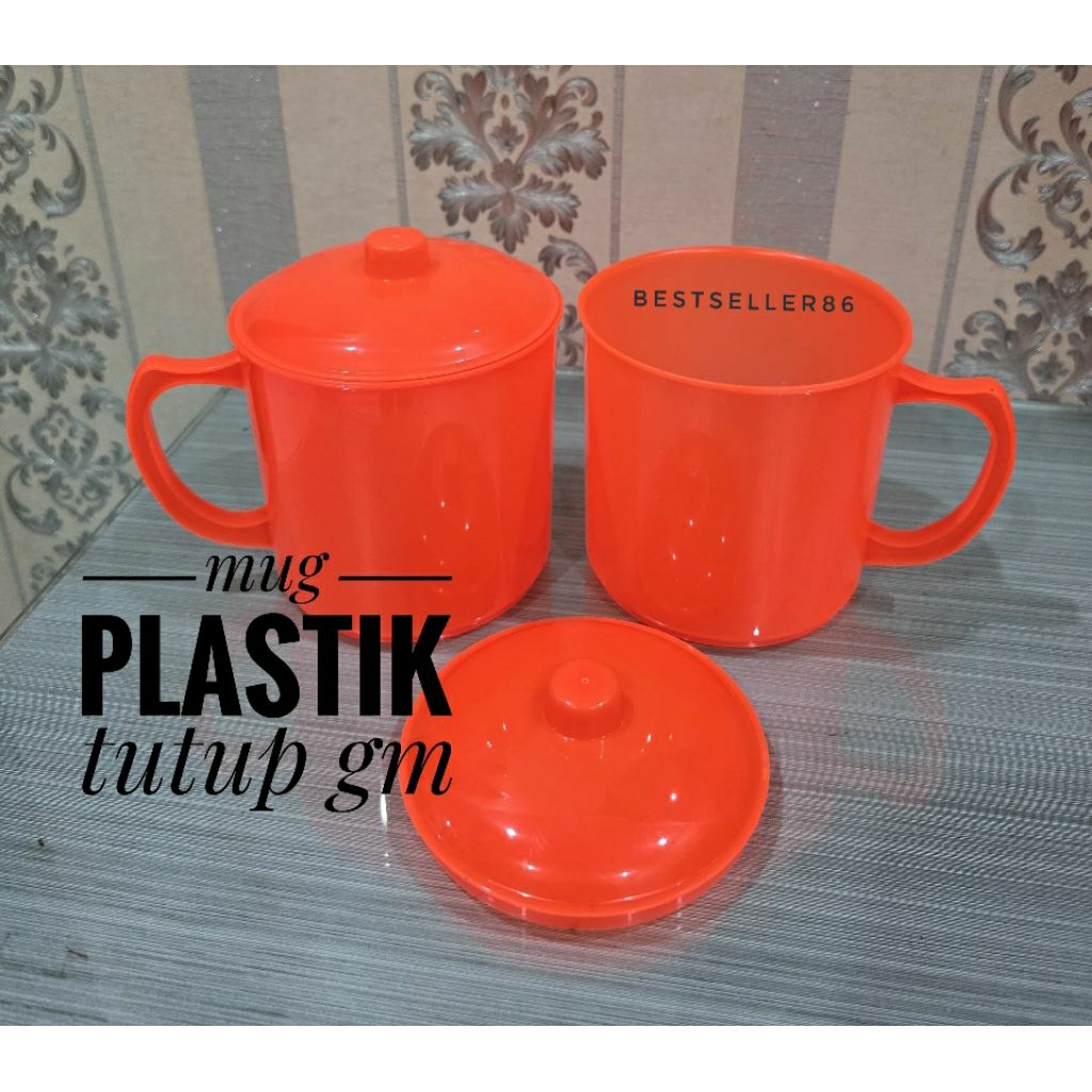 MUG CANGKIR PLASTIK TUTUP GM / CANGKIR TUTUP PLASTIK BESAR 12CM