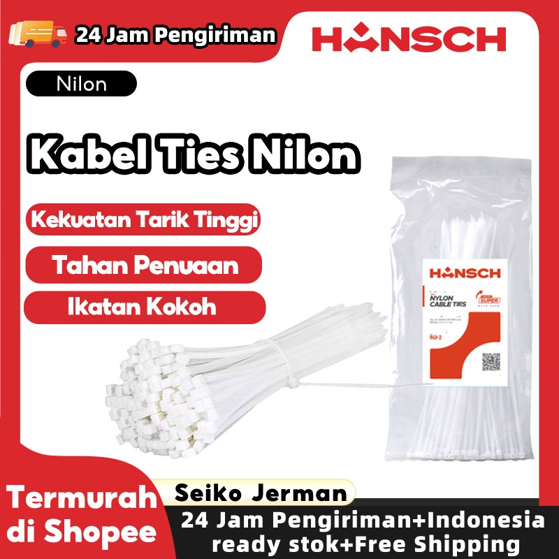 

HANSCH Kabel Ties Nylon Pengikat Kabel Putih Kabel Tis Cable Tie 20/25/30/40cm 1Pack Isi 100Pcs