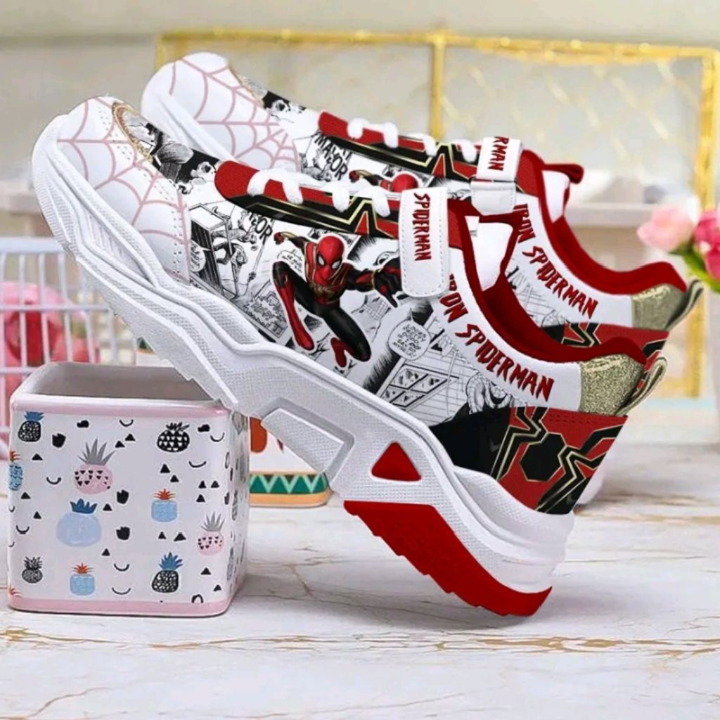 Sepatu Sneakers Anak Laki-Laki Karakter Spiderman/Sepatu Anak Sekolah Tk Dan Sd /Sepatu Anak Unisex 
