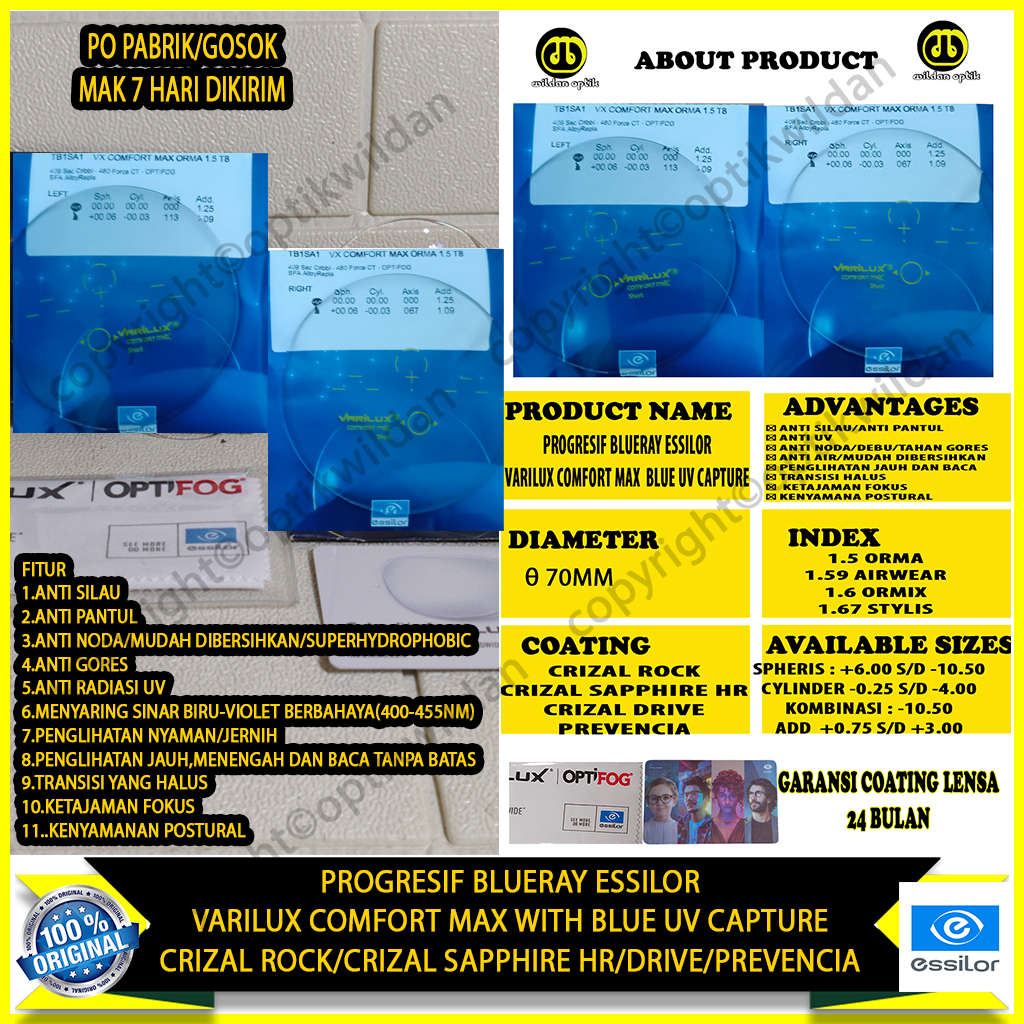 ESSILOR VARILUX COMFORT MAX WITH BLUE UV CAPTURE/BLUERAY