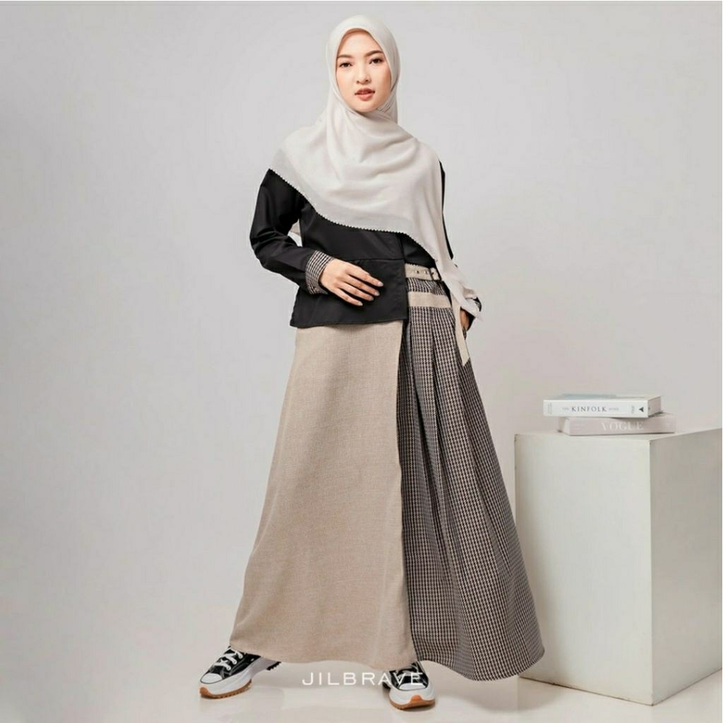 AMARA DRESS JILBRAVE | Gamis Preppy Casual Model Semiformal Bahan Katun dan Semiwool