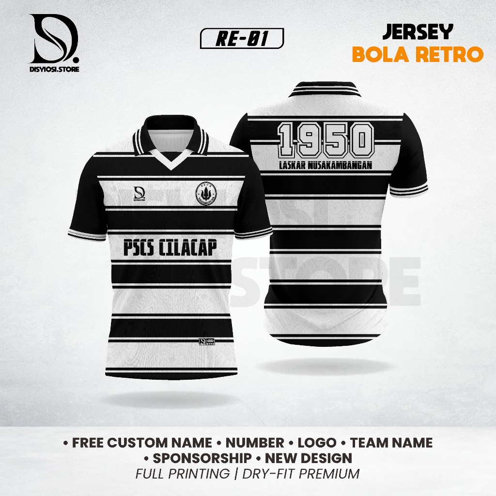 Baju Bola Retro PSCS Cilacap | Jersey Retro PSCS Cilacap Fans Club Unisex Dry-Fit Full Printing Subl