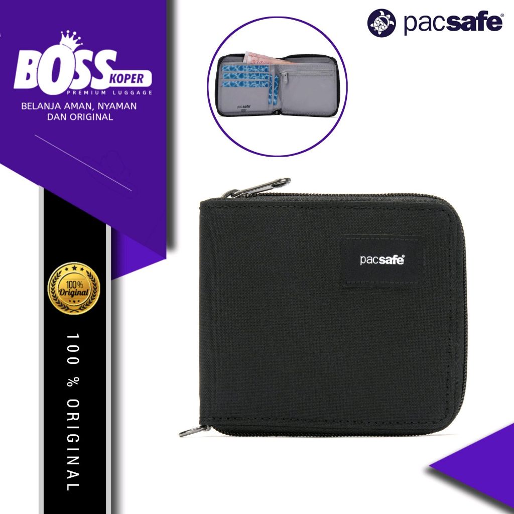 Dompet traveling dengan resleting RFID blocking protection PACSAFE anti theft