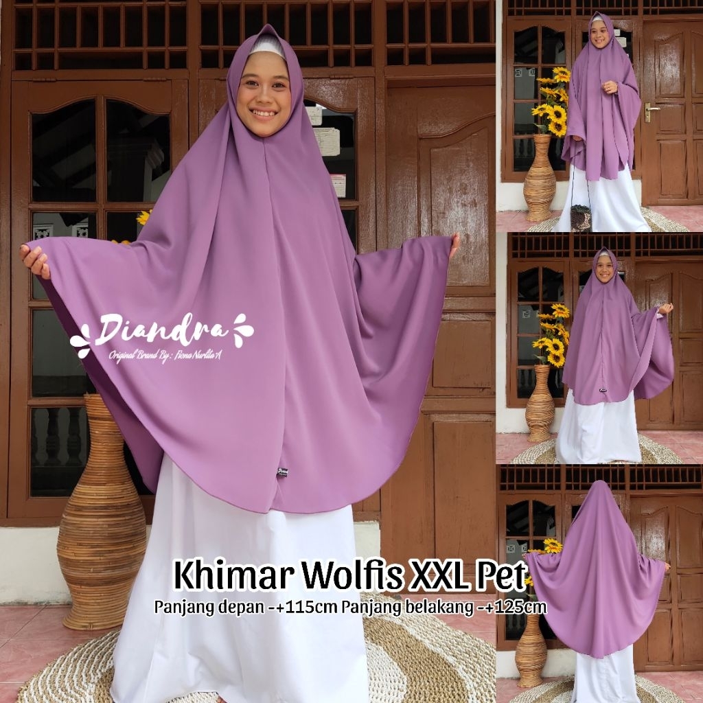 [Diandra Hijab]Khimar Jumbo XXL Wolfis Wolvis Pet Antem Kerudung Wolpeach Jilbab Murah Syar'i