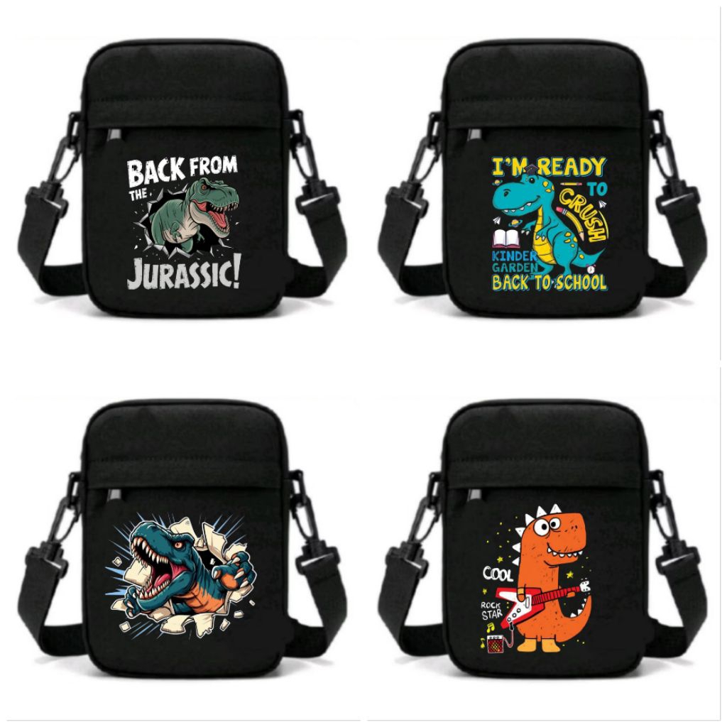 Tas selempang gambar dinosaurus mini sling bag tas sekolah tas cowok