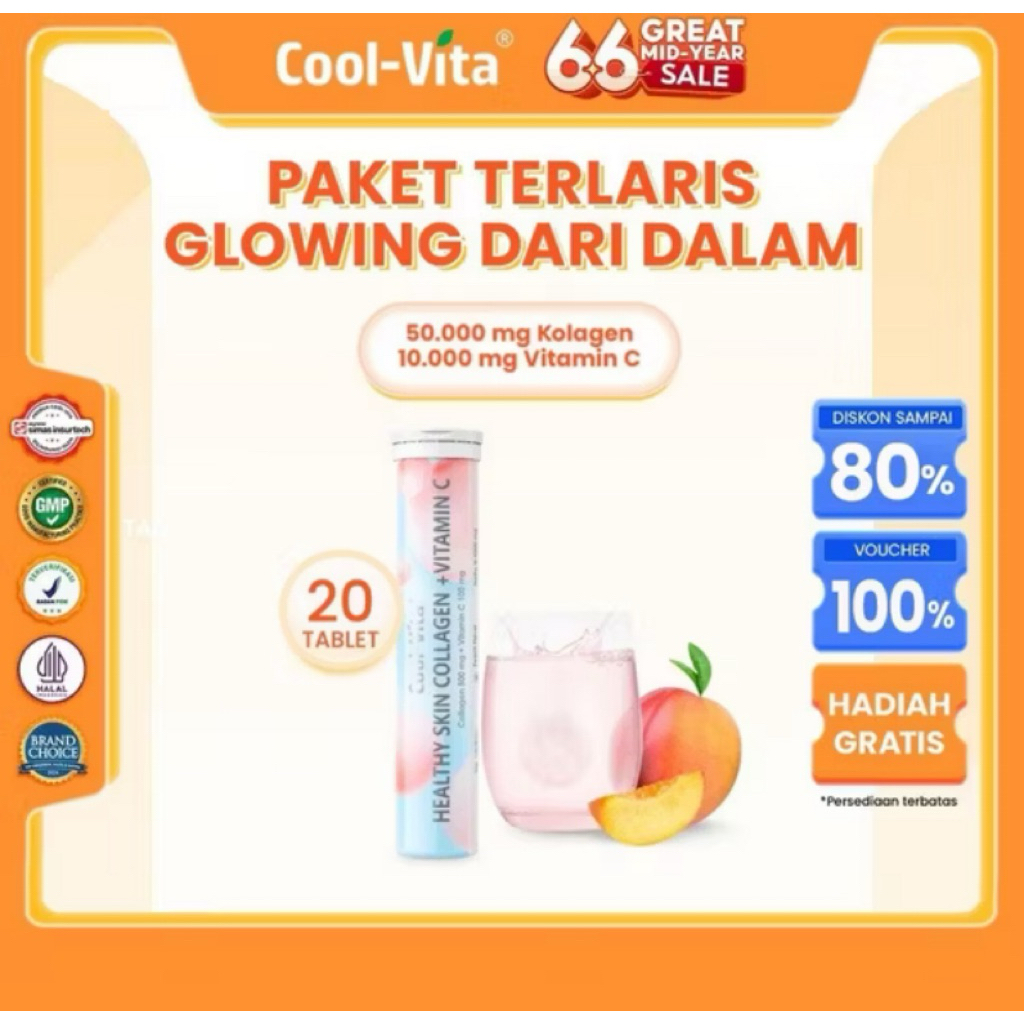 Coolvita Collagen Effervescent - [20 Tablet] Tablet Larut Kolagen dengan Vitamin C