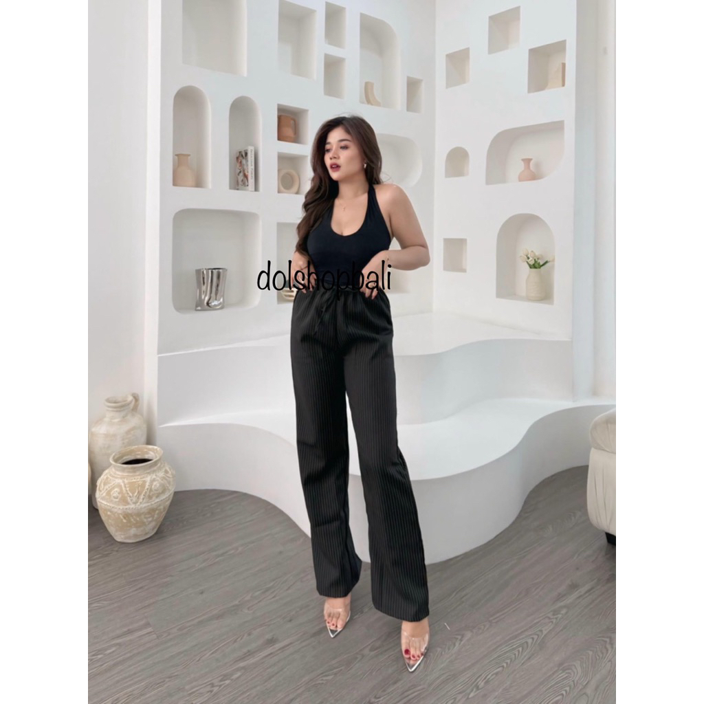 Celana kulot highwaist panjang motif garis / kulot wanita