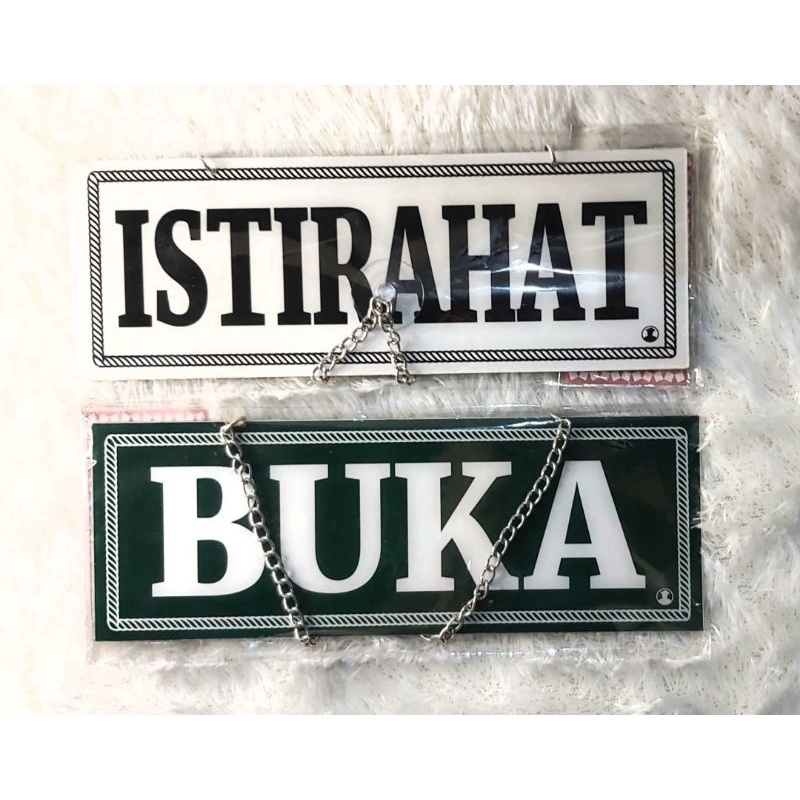 

Label Akrilik/Acrylic Bolak Balik(+Rantai) Buka-Istirahat/Buka-Tutup 9x25cm