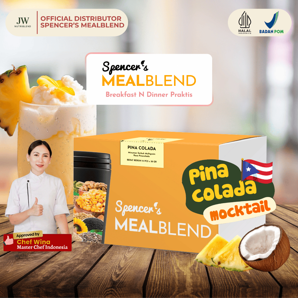 

Spencer's MealBlend Pina Colada Mocktail | Minuman Sehat Pengganti Makan Low Calorie Low Sugar