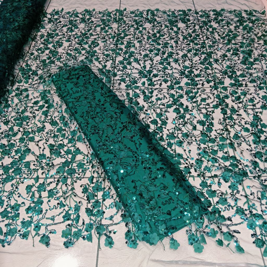 (COD) Bahan Kain Kebaya Tulle Spanggle Payet Scqeen Bordir Timbul