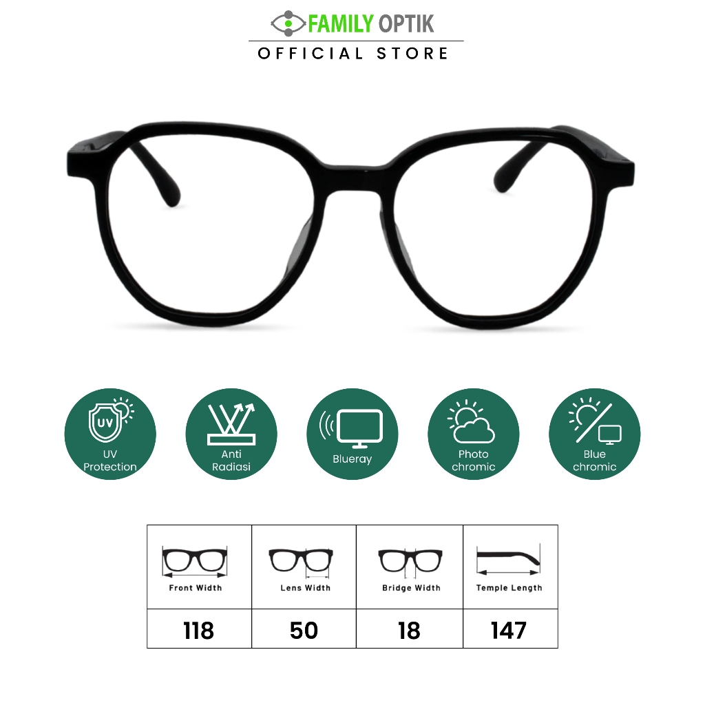 Family Optik - Kacamata Retro Blueray Photocromic Anti Radiasi 8206