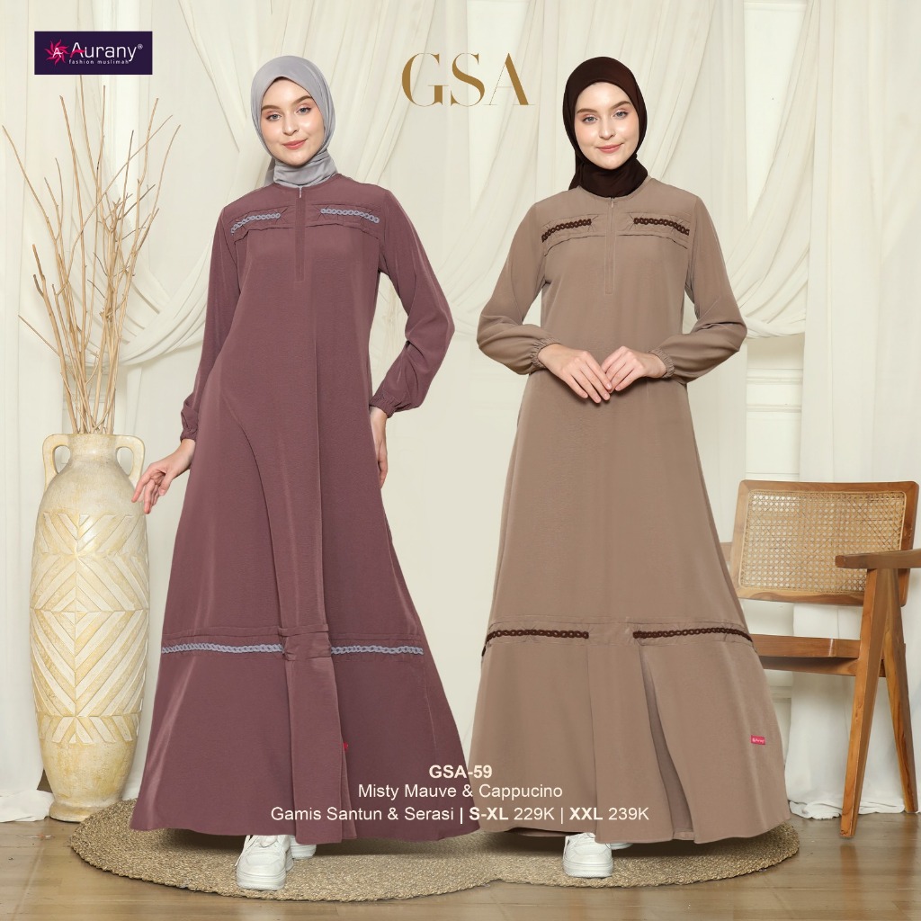 GSA 59 Gamis Aurany syari muslimah plum grey  aurany daily cewek dewasa dress murah pakaian baju mus