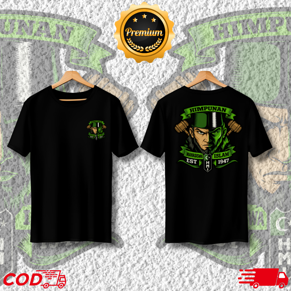 BAJU KAOS / TSHIRT ORIGINAL HMI YAKUSA / BISA COD / HIMPUNAN MAHASISWA ISLAM / PENDEK WARNA HITAM / 
