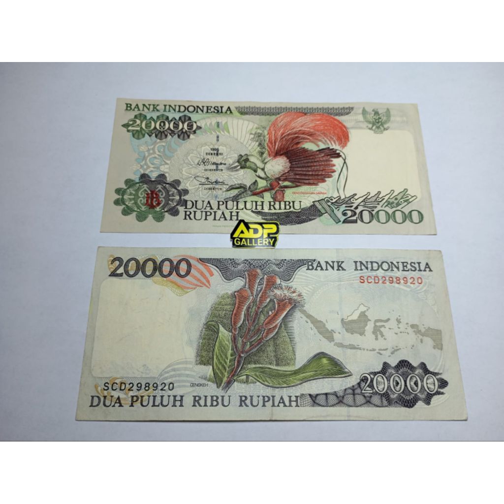 uang kertas kuno asli indonesia nominal 20k Cendrawasih tahun 90an edisi kolektor