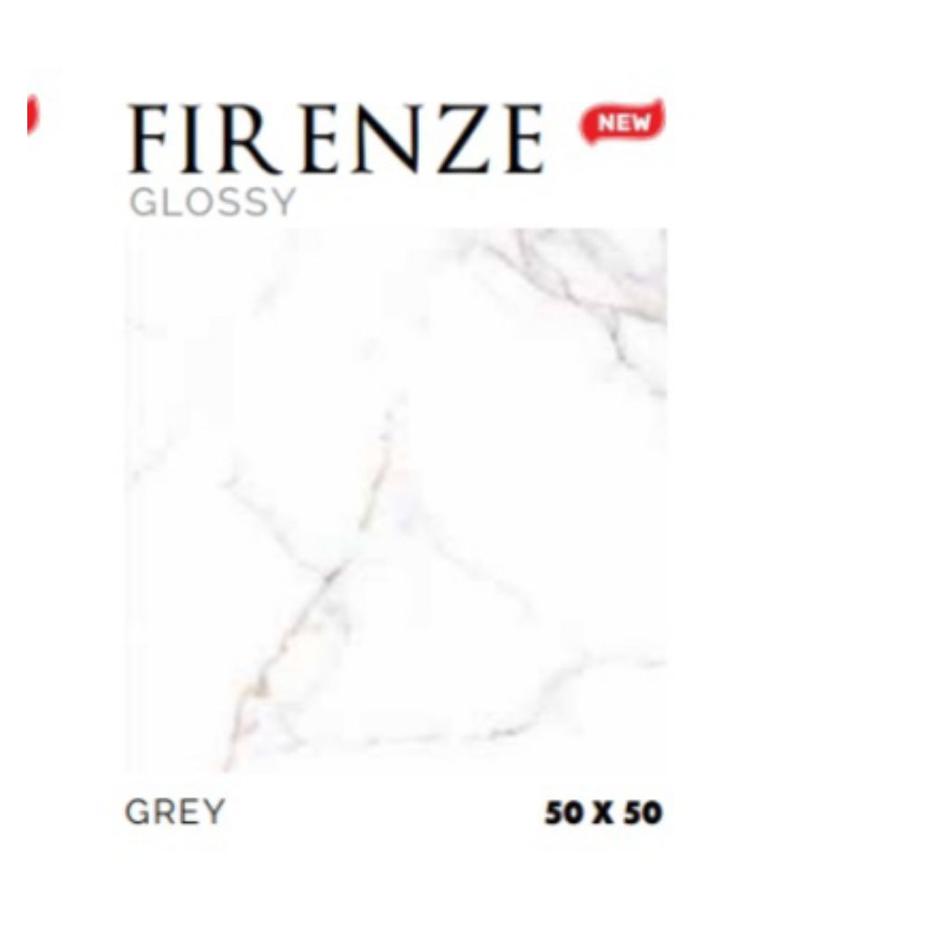 KERAMIK MERK PLATINUM TIPE FIRENZE GREY UKURAN 50X50 WARNA LATAR PUTIH MOTIF CORAK MARBLE ABU PERMUK