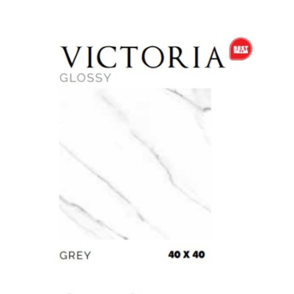KERAMIK MERK ASIA TILE TIPE VICTORIA GREY UKURAN 40X40 WARNA LATAR PUTIH CORAK MOTIF MARBLE ABU PERM