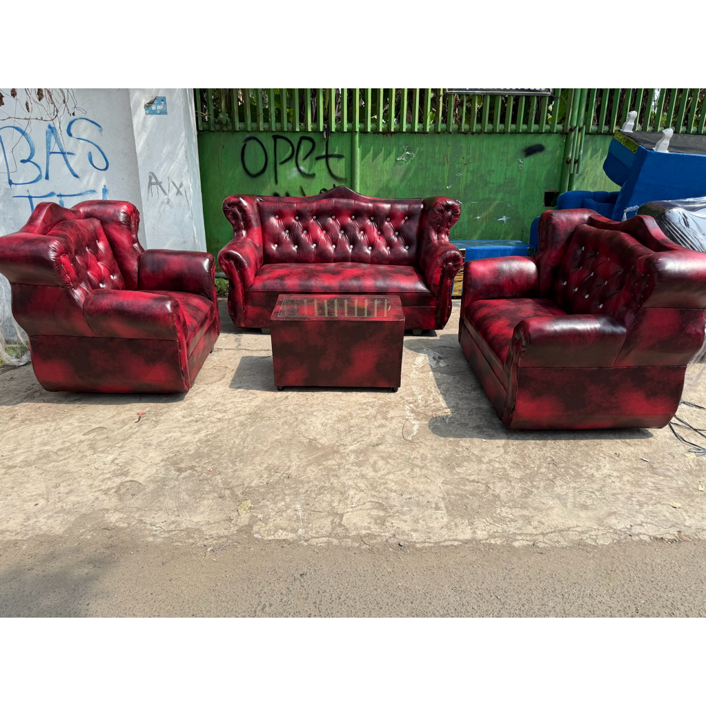 SOFA RUANG TAMU TIGER  321 bahan full kalep, tersedia warna merah, hitam, coklat