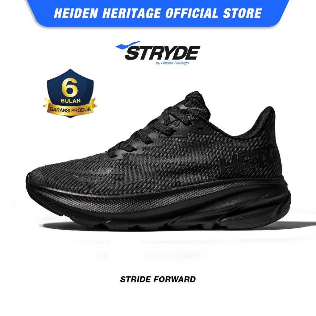 HEIDEN HERITAGE [HRTG] - STRYDE 1 - FULL BLACK  Sepatu Sport Running Sekolah Casual Style Lari Pria 