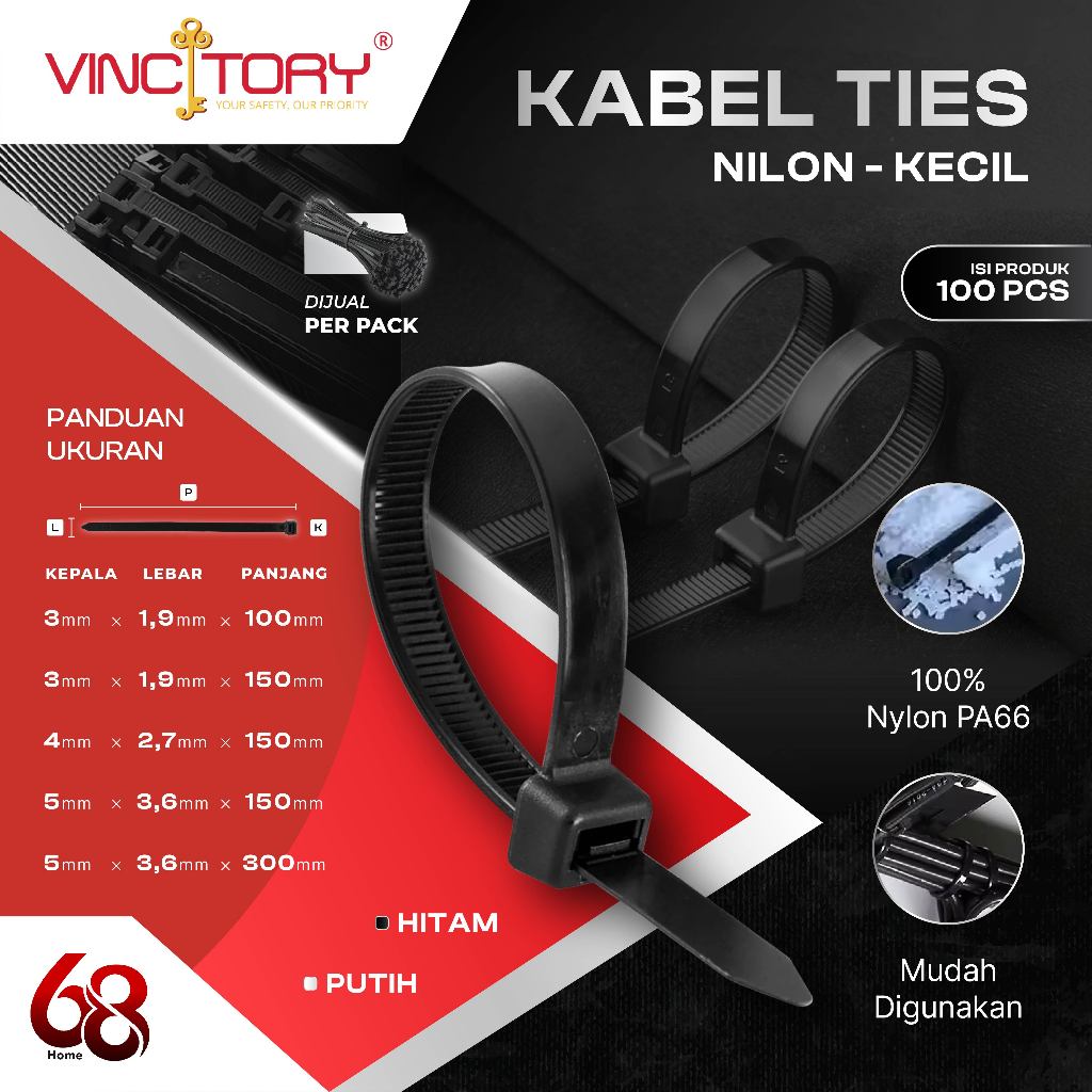 

Kabel TIES Nilon Tali Krek Warna Hitam Putih Cable Ukuran 20 cm 25 cm 30 cm 35 cm 40 cm VINCITORY