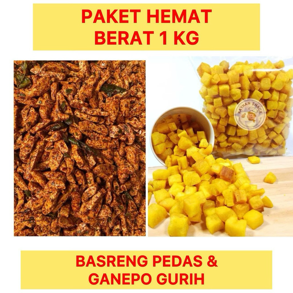 

(PAKET HEMAT BASRENG PEDAS & GANEPO UBI GURIH ) Cemilan Basreng Pedas & Ganepo Ubi Gurih