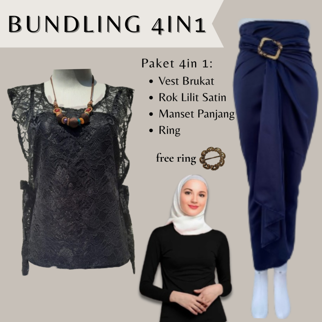 Setelan Vest Brukat + Rok Lilit Satin polos Baju Oneset Elegan Style Set Kebaya Brukat Modern Setela
