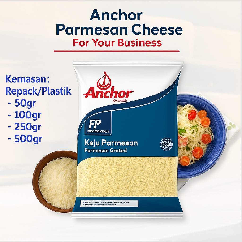 

Anchor Keju Parmesan Bubuk 100gr/200gr/500gr/1 kg - Grated Cheese Halal untuk Pasta, Pizza, Salad