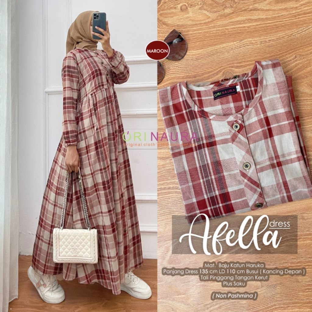 Gamis Cantik Katun Haruka Afella Dres Ori Naura