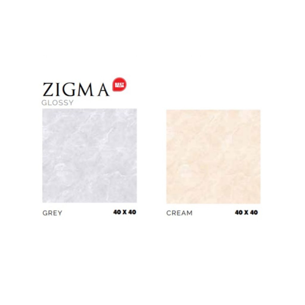 KERAMIK MERK ASIA TILE TIPE ZIGMA GREY CREAM UKURAN 40X40 PERMUKAAN TEKSTURE GLOSSY UNTUK LANTAI ATA