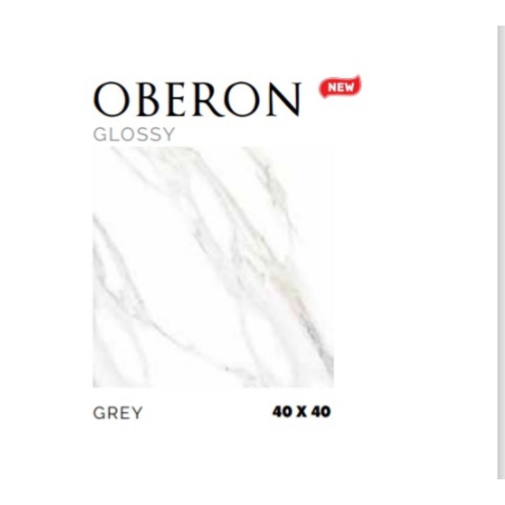 KERAMIK MERK ASIA TILE TIPE OBERON GREY UKURAN 40X40 PERMUKAAN TEKSTURE GLOSSY WARNA DASAR PUTIH MOT