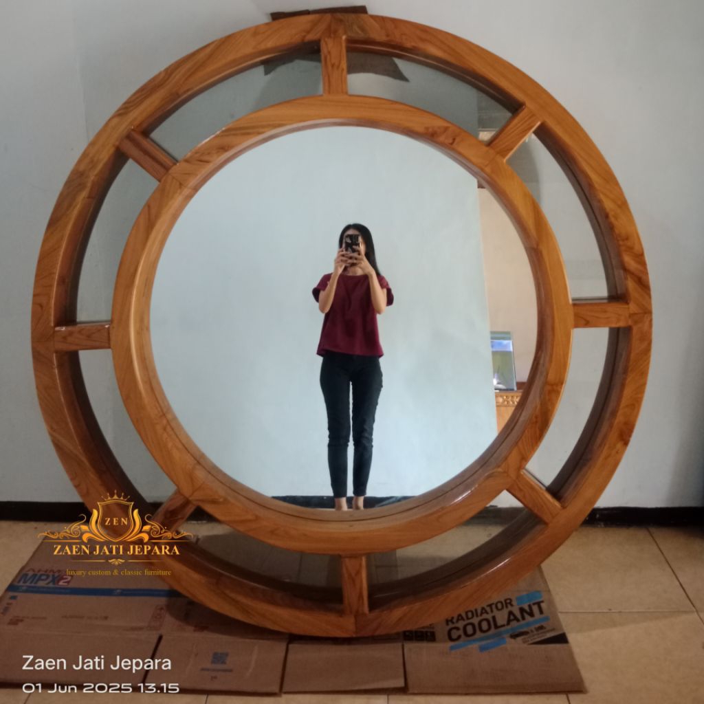 Kusen jendela / cermin bundar diameter 150 kayu jati