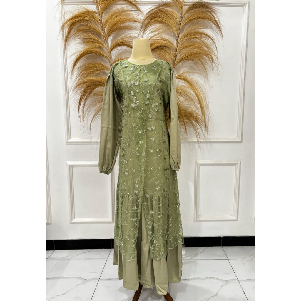 New Gamis motif Bunga Warna mint