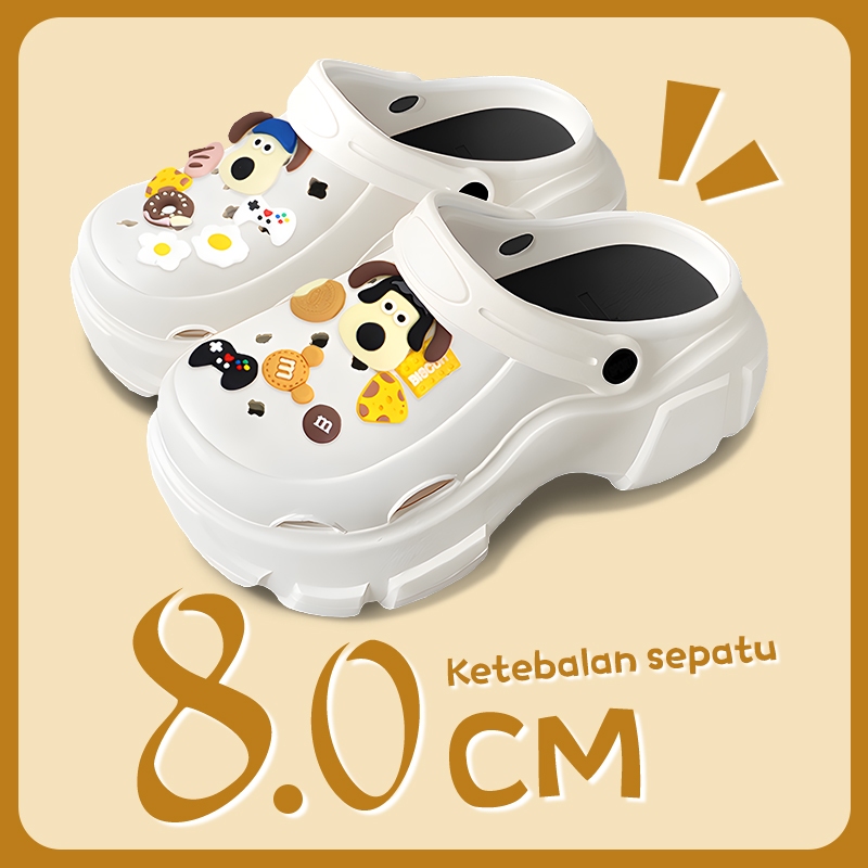 Sandal Bapao Sanda Sandal Slop Sandal Baim Sandal Wanita Tinggi 8cm Wedges Sepatu Wedges Sendal Ting