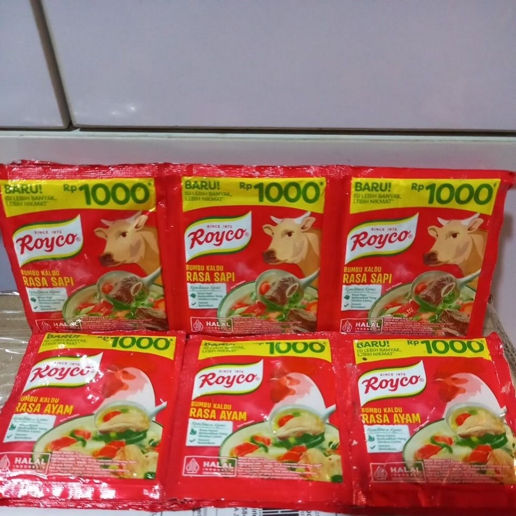 

Royco Bumbu Kaldu Rasa Ayam / Rasa Sapi 16g x 12 Sachet [1000]
