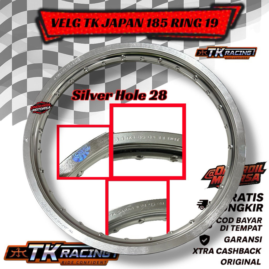 Velg Pelek TK racing japan 185 ring 19 hole 28 silver alumunium Original WM Vrossi rossi Tdr