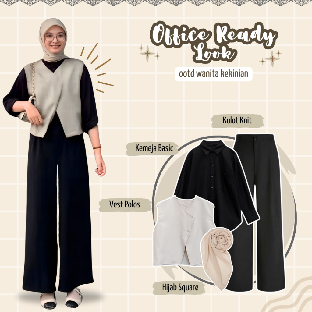 XX_SASTI - ONE SET OUTFIT WANITA (VEST ROMPI + CELANA KULOT + KEMEJA + JILBAB) - FORMAL LN153