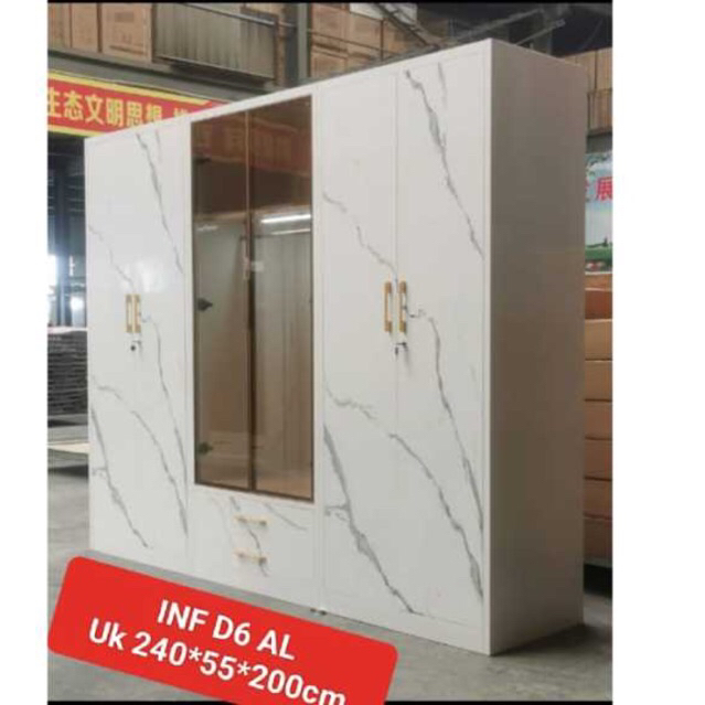 Lemari Plat Besi 6 Pintu - Lemari Pakaian Baju Lampu LED - Medan