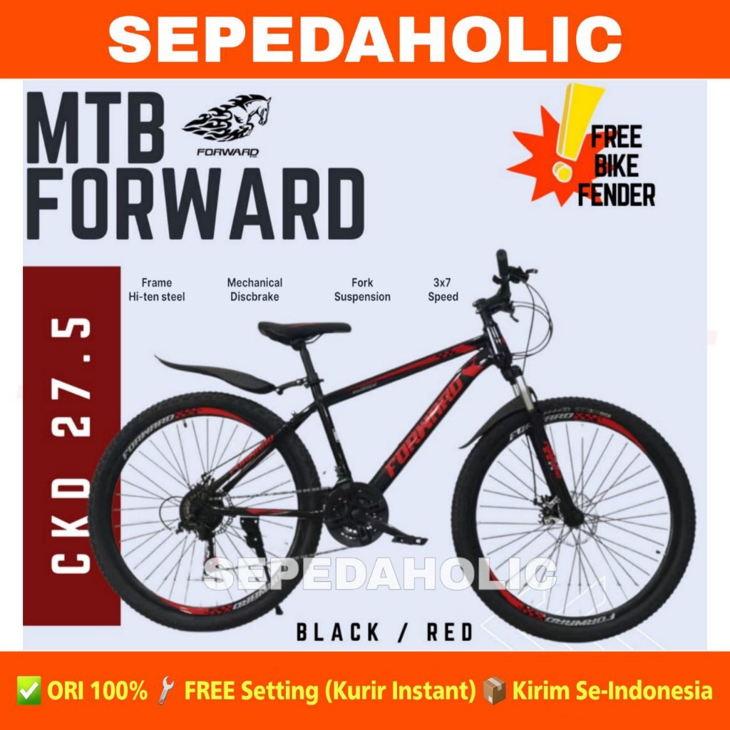Sepeda Gunung MTB FORWARD CKD Spakbor Ukuran 27.5 Inch 21 Speed Rem Cakram Dewasa