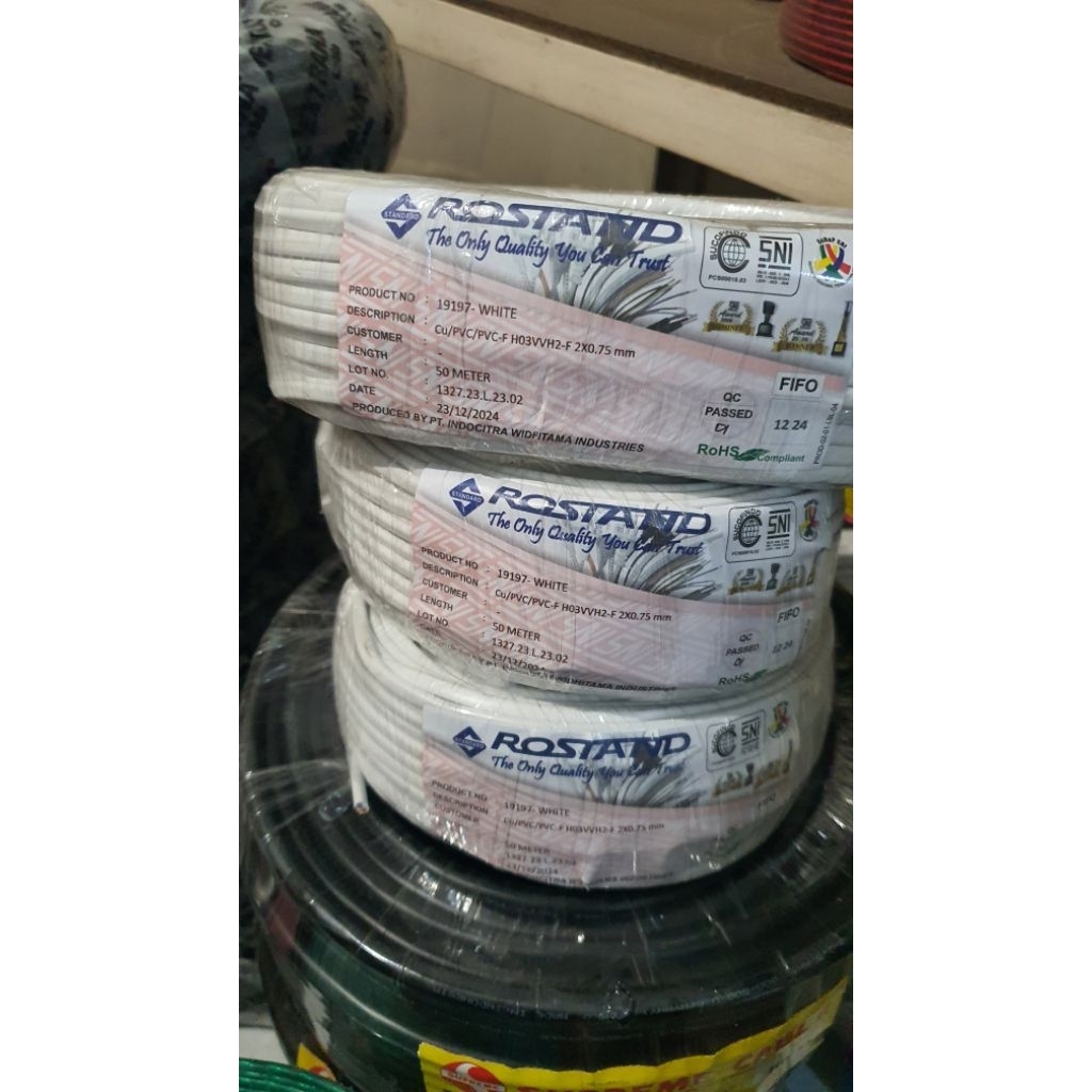 KABEL ROSTAND OVAL 2X0.75MM 50METER PUTIH