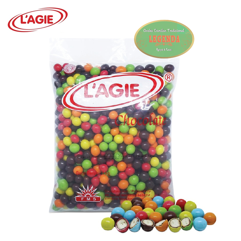 

GROSIR Coklat LAGIE Febby Mini Mix 1000 Gr Gram / 1 KG Kilogram Bola Cokelat Kacang Aneka Warna Warni Pelangi L'AGIE Chocolate Peanut Ball Manis Renyah Cemilan Tradisional Oleh Oleh Khas Pekalongan Murah Berkualitas Premium | BAG