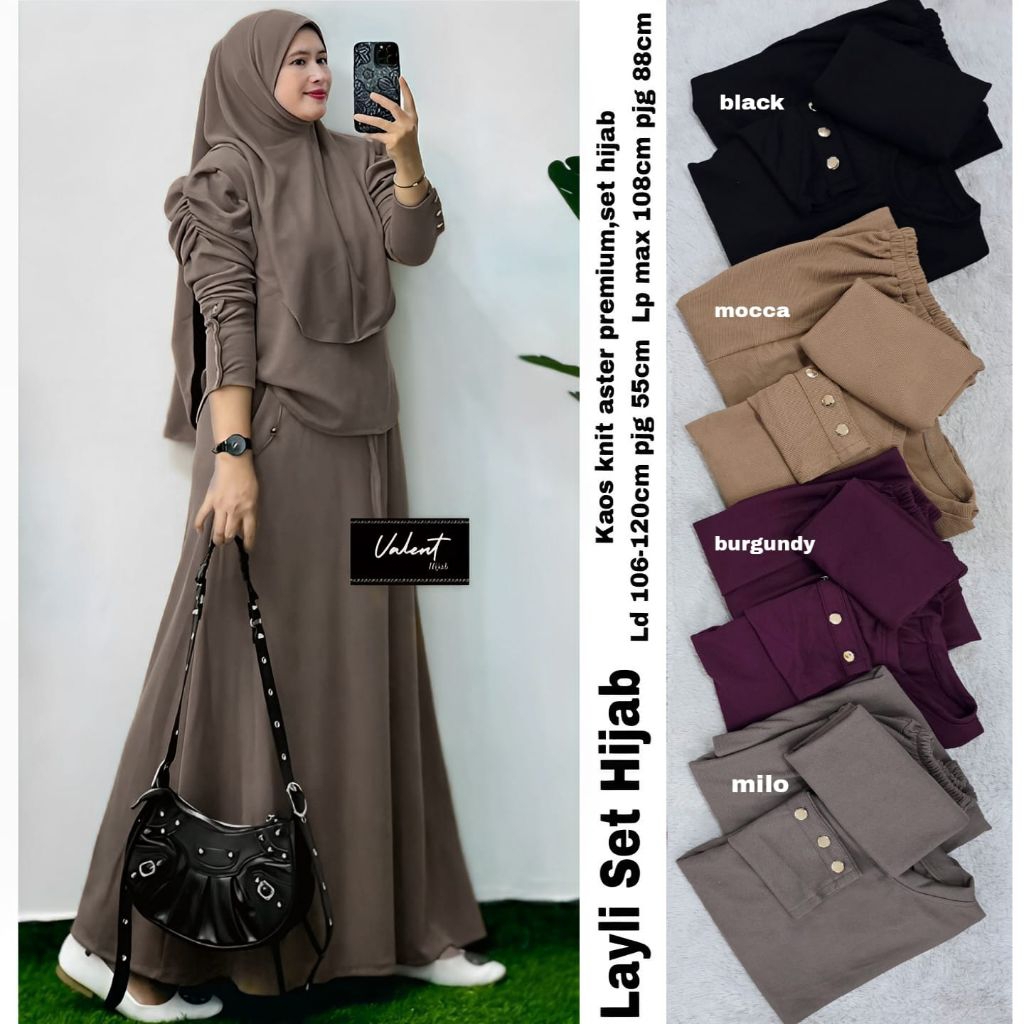LAYLI SET HIJAB BY VALENT//SET GAMIS HIJAB//WANITA//GAMIS SYARI BY VALENT