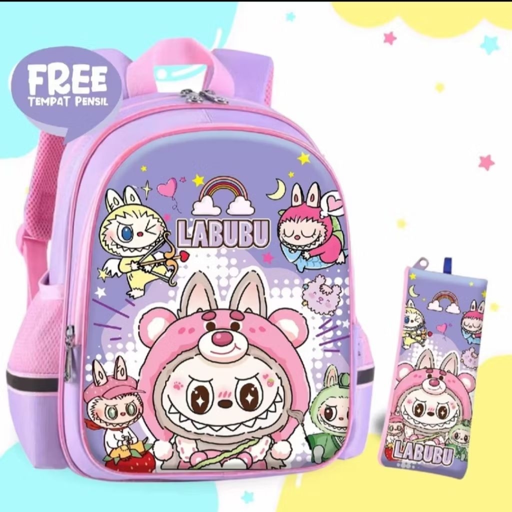 Tas sekolah Anak Labubu Tas anak perempuan TK SD Bonus Dompet