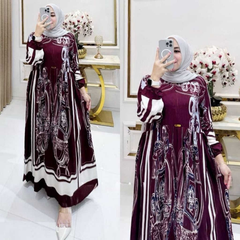 Alisa Dress dress gamis wanita bahan viscose motif Jumbo LD 110_115 GAMIS RAYON VISCOSE PREMIUM TERB
