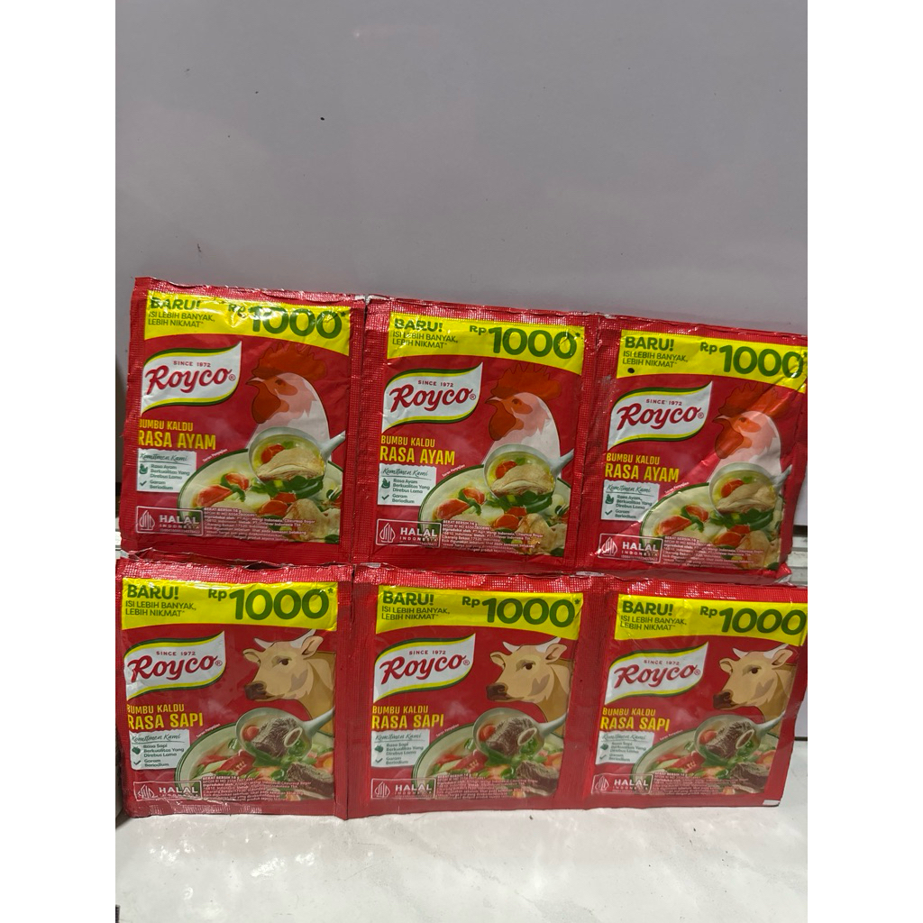 

Royco Bumbu kaldu Rasa Ayam / Rasa Sapi 16g x 12 Sachet (1000)