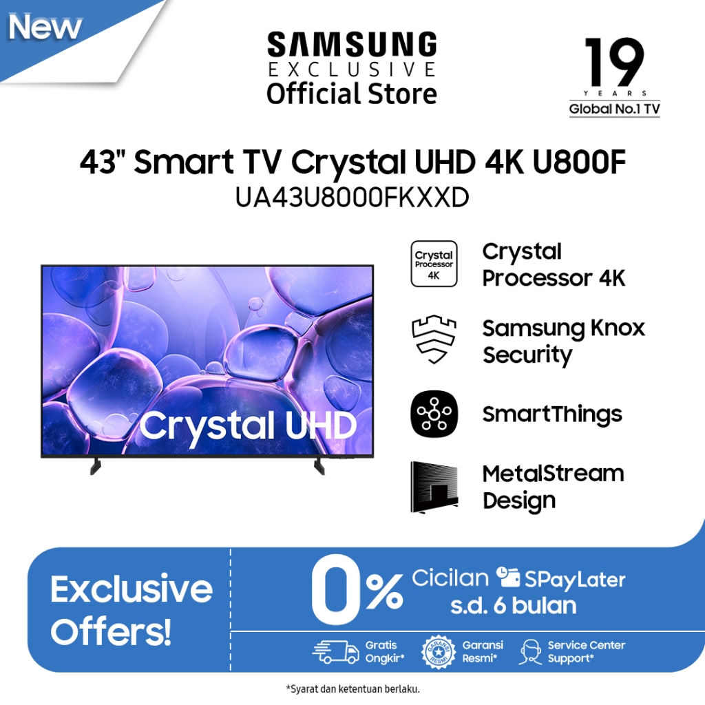 Samsung 43" Crystal UHD 4K U8000F Smart TV | Crystal Processor 4K | SmartThings | UA43U8000FKXXD