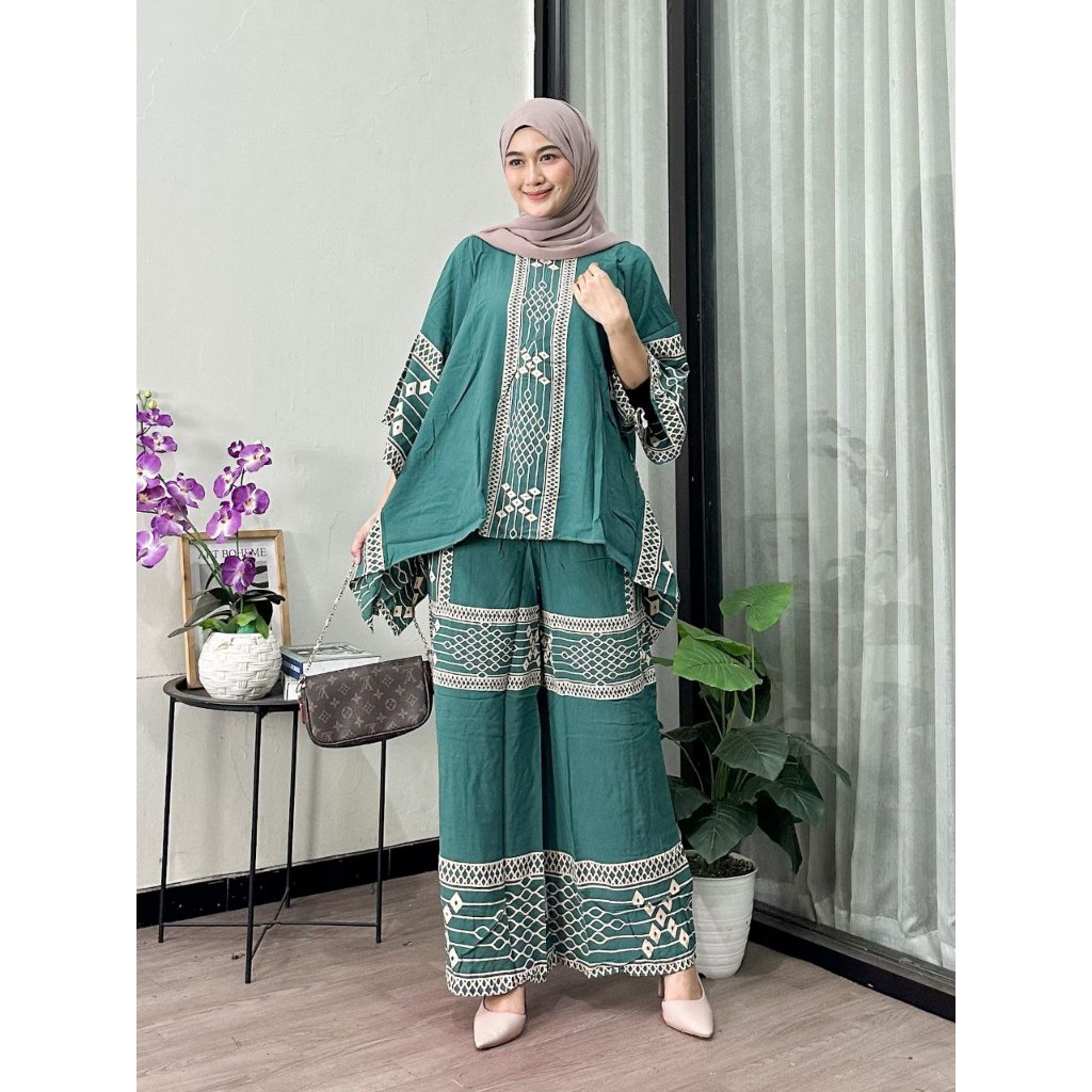 ONE SET VIKA/SETELAN WAKA JUMBO MOTIF TERBARU BAHAN RAYON PREMIUM LD 140 BUSUI RESLETING DEPAN