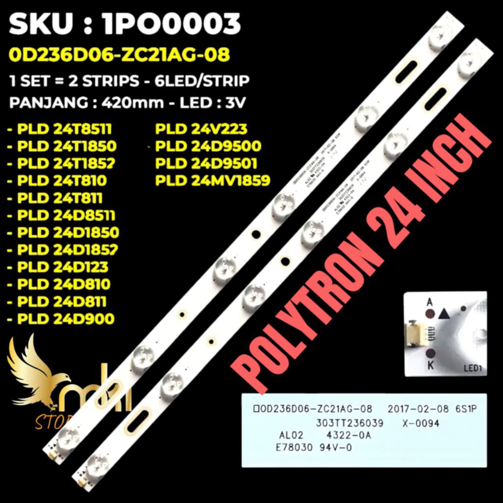 BACKLIGHT TV LED POLYTRON PLD-24T810- PLD-24T811- PLD-24T1852-PLD-24D123- PLD-24D124-PLD-24D113E- PL