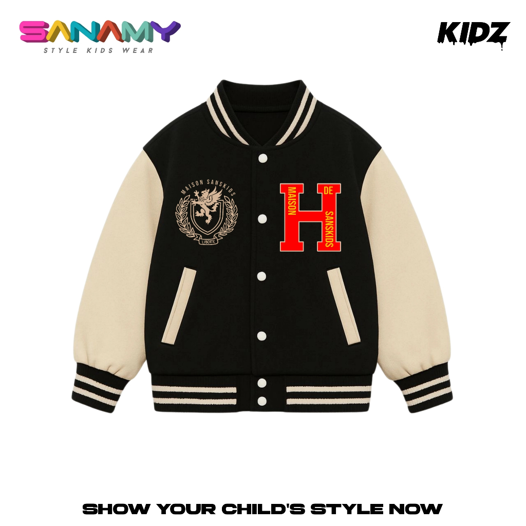 Sanamy Varsity Jaket Baseball Anak Laki Laki Dan Perempuan Maison Usia 5-12 Tahun Initial H