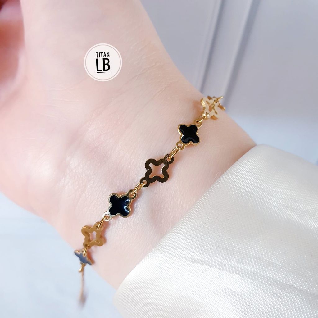 titanium gelang rantai kecil gold clover